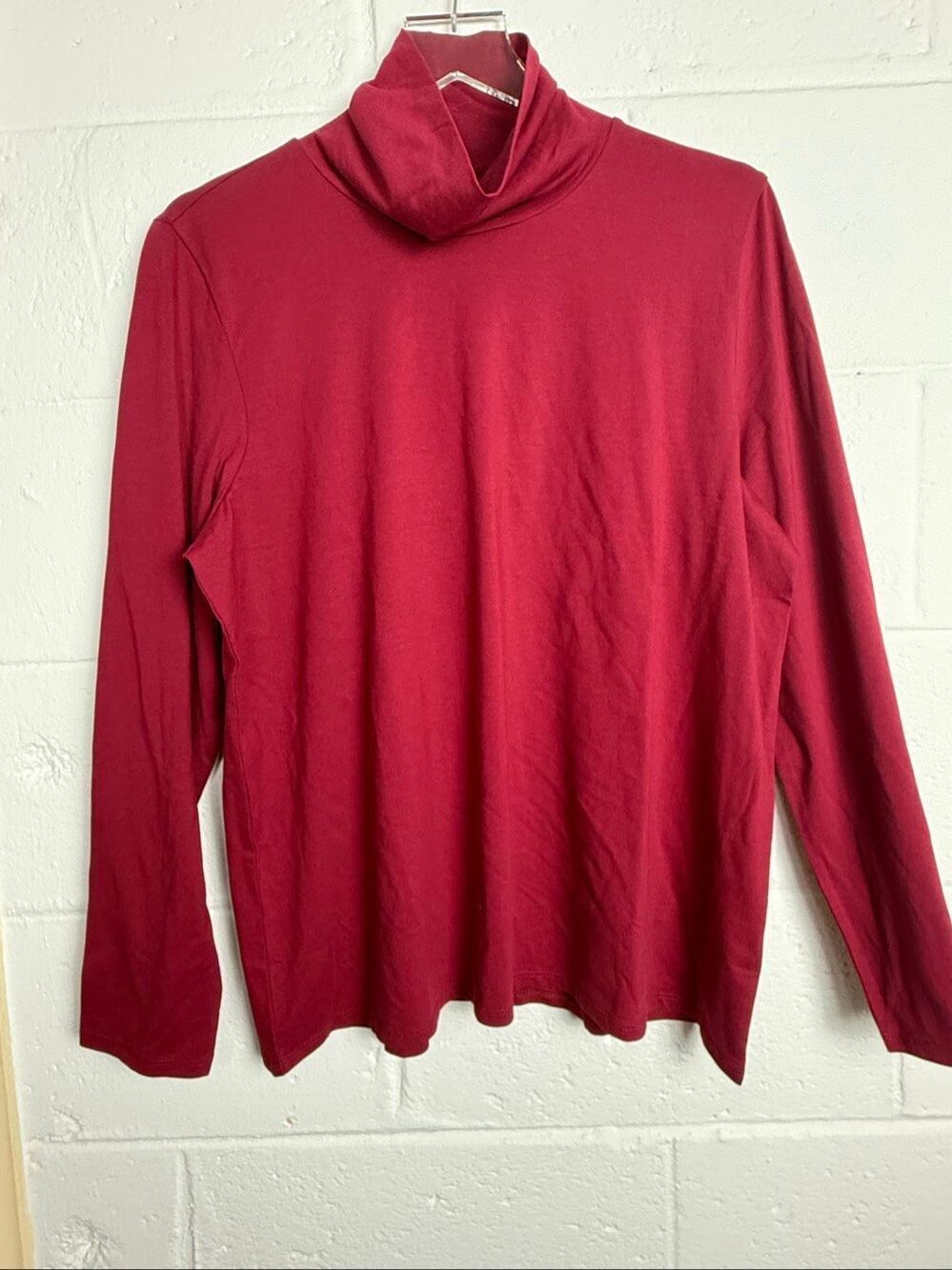PureJill Relaxed Turtleneck Top Pima Cotton Burgundy Red Long Sleeve Women’s Lar